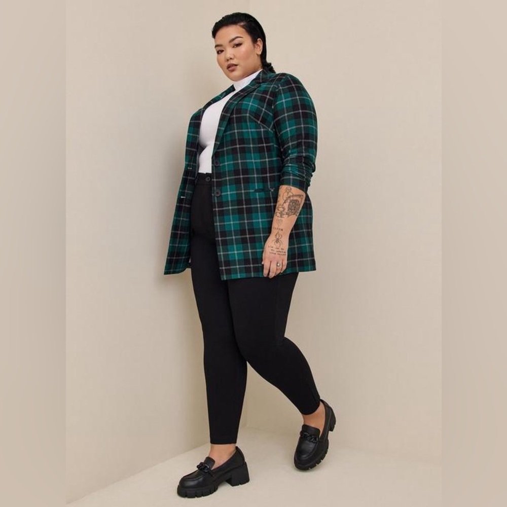 Torrid Black and Teal Plaid Pointe Blazer